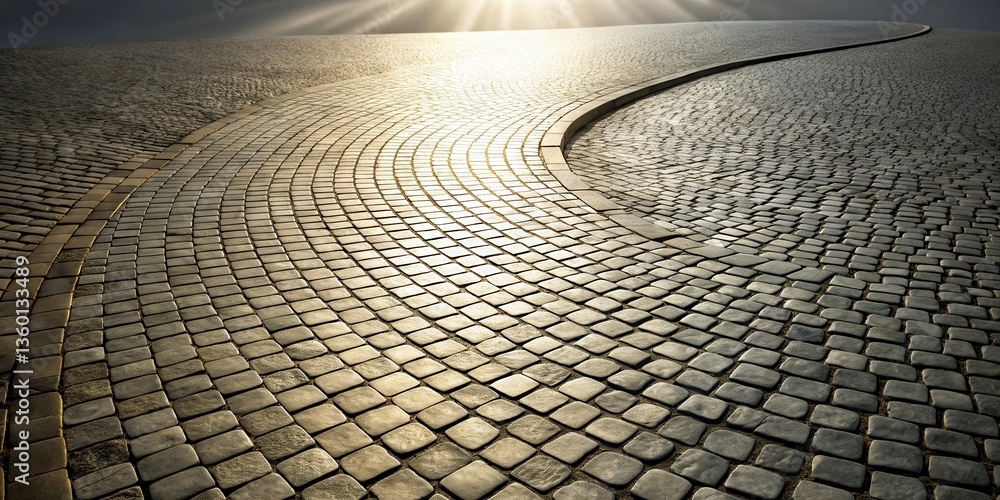 Poster sunlit cobblestone pathway curving towards a bright horizon