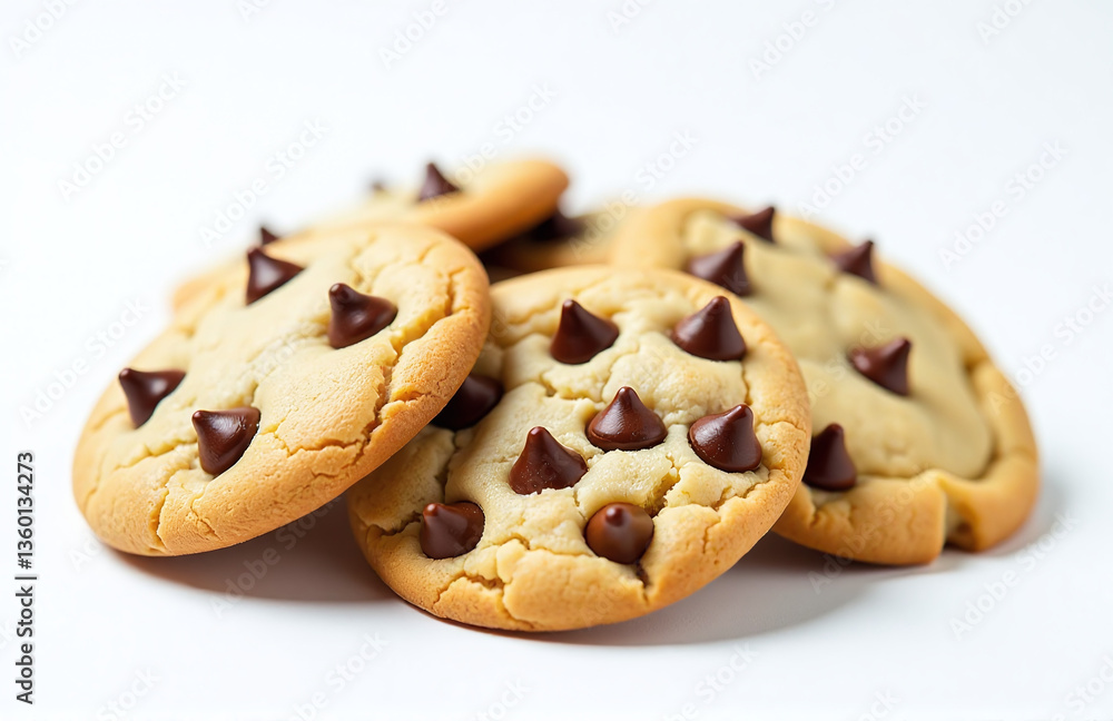 Poster delicious chocolate chip cookies sit perfectly on a clean and simple white background waiting to be 
