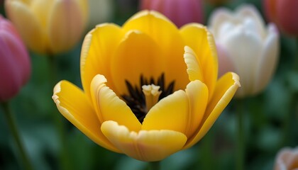 Naklejka premium Close-up of a vibrant yellow tulip