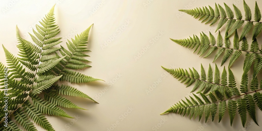 Aufkleber elegant fern fronds arranged symmetrically on a pale background, creating a natural and serene desig