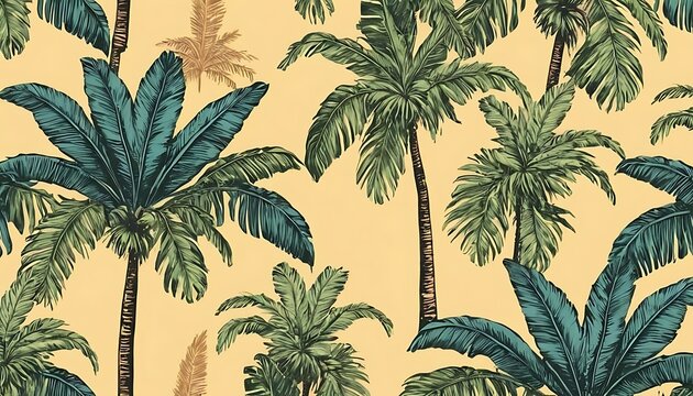 Hand drawn palm tree and beach seamless pattern wallpaper background design,background, palm tree, repetition, abstract, art, illustration, design, 453