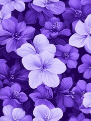 Vibrant purple floral pattern featuring various blossoms against a deep violet background