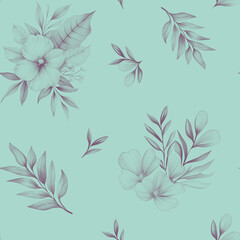 Fototapeta premium Elegant seamless floral pattern with soft gray flowers and leaves on a mint green background. Perfect for stylish home decor and textiles.
