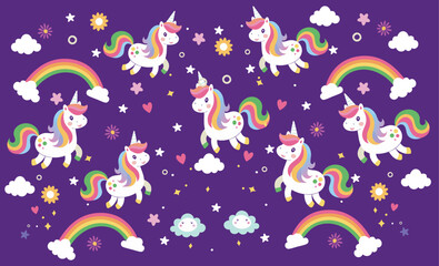 seamless pattern of  Unicorn, for toddler clothing, banner, wallpaper , background 