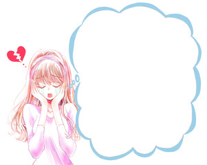 泣く女性　割れたハート　雲形吹き出し