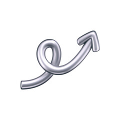 Obraz premium 3D chrome doodle arrow in Y2K style, isolated on a dark background. Render of 3D chrome liquid curve and swirl arrow, rotating up, down, and right with a metal silver effect. 3D vector Y2K figure