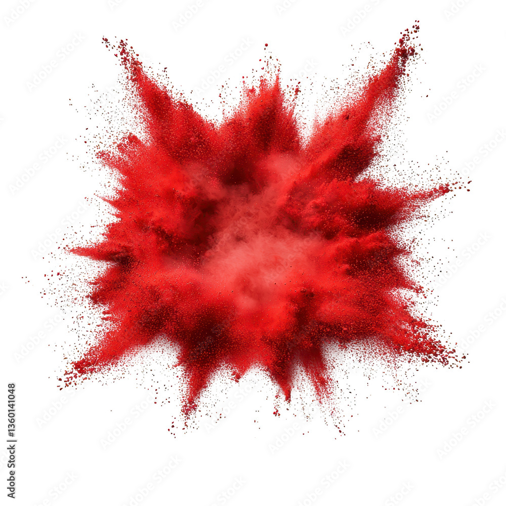 Poster a vibrant explosion of red powder creates dynamic and energetic burst against transparency backgroun