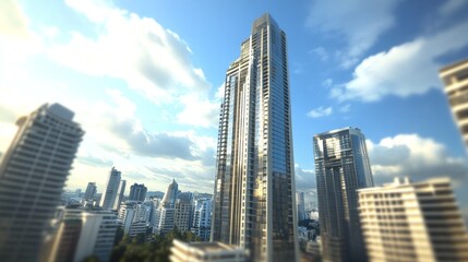 Obraz premium Modern skyscraper rising above urban landscape city skyline architectural photography daylight aesthetic appeal