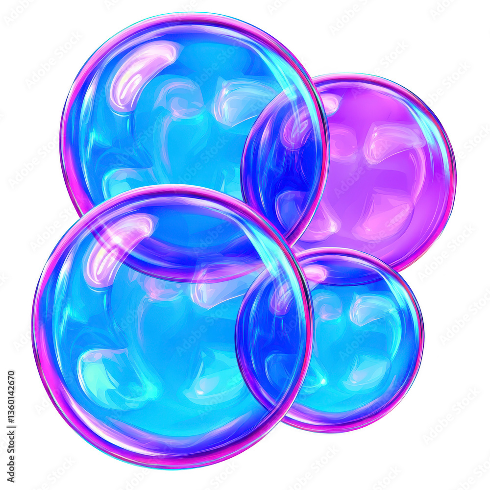 Poster a colorful iridescent bubbles with glossy surface and vibrant hues of blue and purple create whimsic