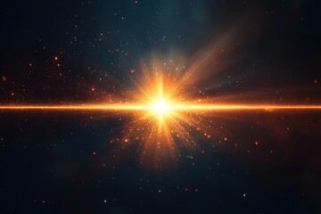 Dazzling lens flare effect on a dark backdrop. Light beams emanate from the center. abstract style. outstanding in terms of visual design. Generative Ai