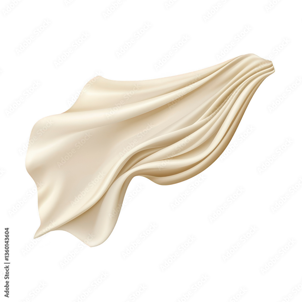 Poster a flowing piece of cream colored fabric is elegantly draped, showcasing its smooth texture and soft 