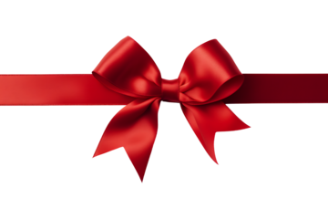 red ribbon bow with a smooth satin texture isolated on white and transparent background