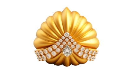 Golden turban with diamond embellishments on black background