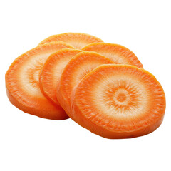 Freshly sliced orange carrots arranged neatly on a white background for culinary use