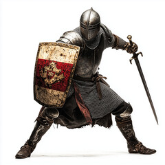 Obraz premium Fighting medieval knight in light armor on a white background