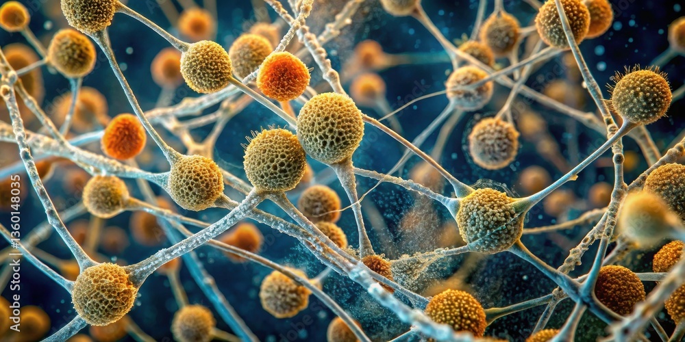 Fototapete Microscopic View of a Complex Network of Interconnected Spherical Cells with Branching Structures