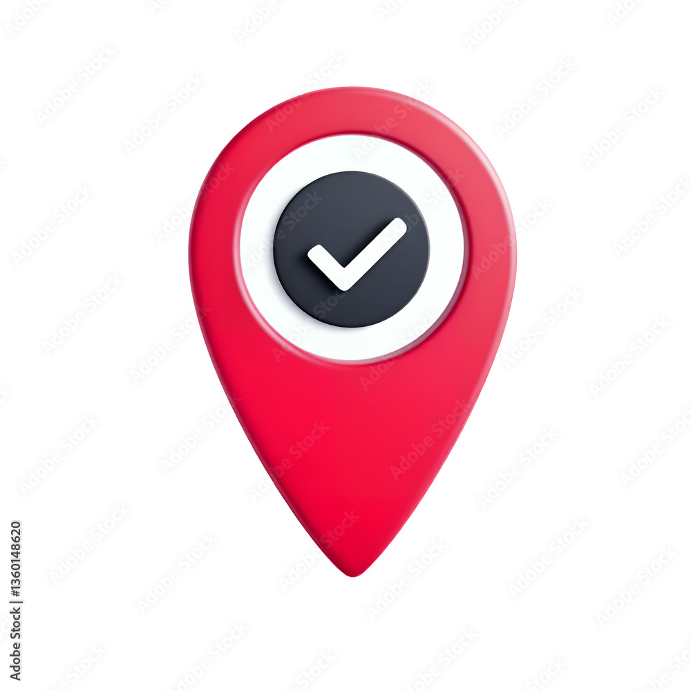 Aufkleber 3d render of red location pin with check mark on transparent background, concept for app interface, 