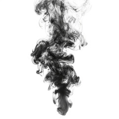 Fototapeta premium Abstract Black Smoke Plume On Black Background. Ethereal Swirls and Delicate Veils