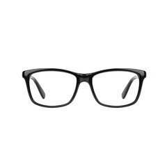 Fototapeta premium A pair of sleek black eyeglasses with modern design, featuring rectangular frames and clear lenses, isolated on transparency background