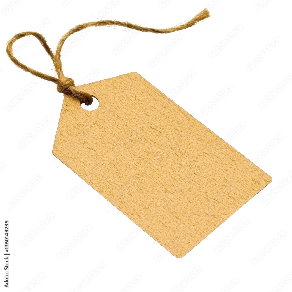 Poster a blank brown paper tag with string attached, isolated on transparency background, perfect for label
