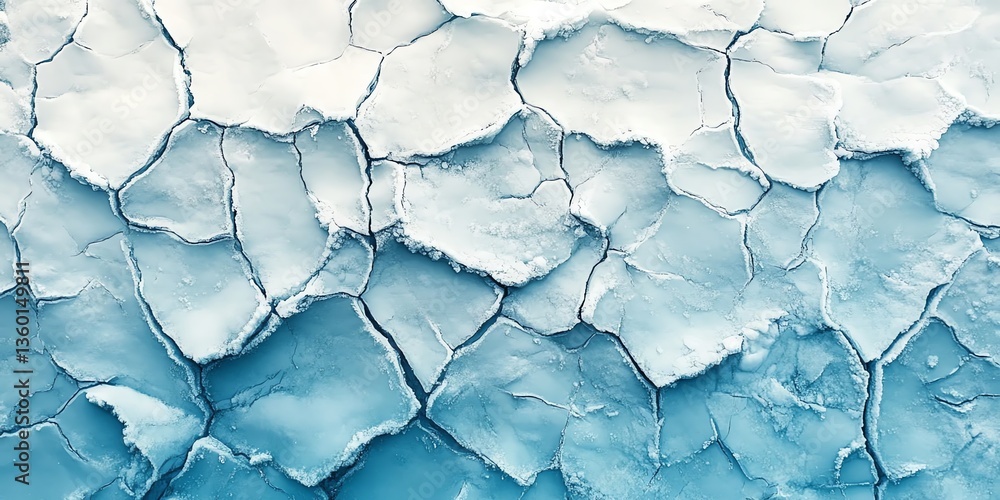 Poster ice formation creating cracks pattern with white to blue gradient