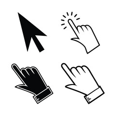 Obraz premium Minimalist Cursor and Hand Pointer Icons Set Black and White Click Symbols .