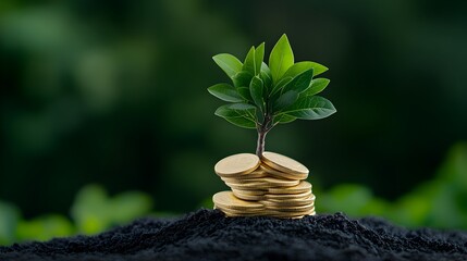 BCG A plant growing from coins symbolizes financial growth and investment. Green Economy concept.