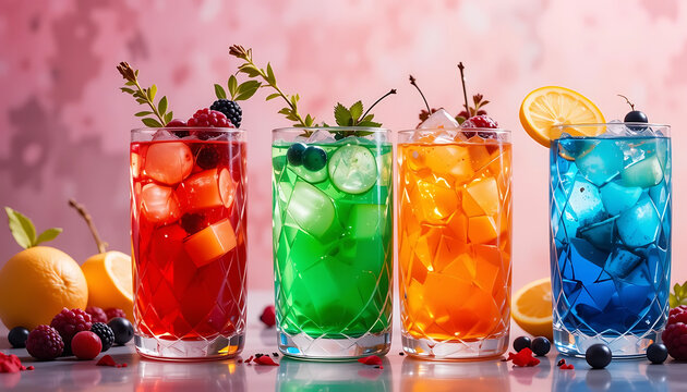 Refreshing summer beverage with lemon, berries, and mint in a tall glass
