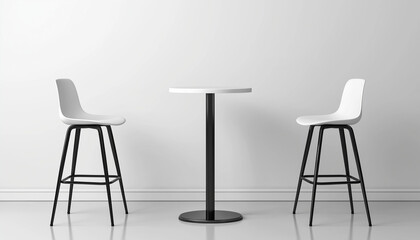 Modern Minimalist White Table and Two Chairs Interior Design