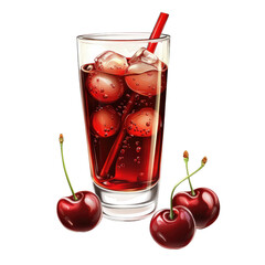 Cherry Refreshment: A close-up of a refreshing cherry drink in a glass, adorned with cherries and ice, creating a vibrant, enticing display.
