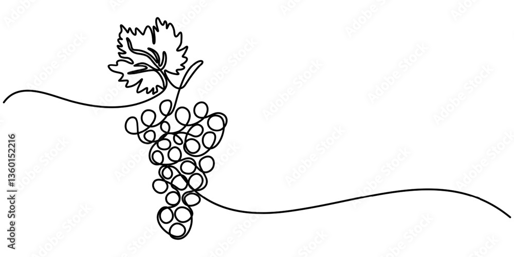 Poster continuous line drawing of grapes on a transparent background, grape drawn in one continuous line. o