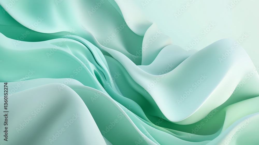 Poster abstract wavy surface in gentle turquoise colors flowing dynamically
