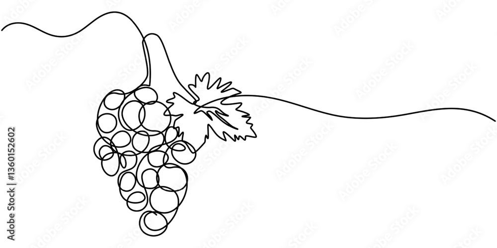 Aufkleber continuous line drawing of grapes on a transparent background, grape drawn in one continuous line. o