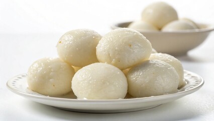 Rasgulla in plate isolated on white background