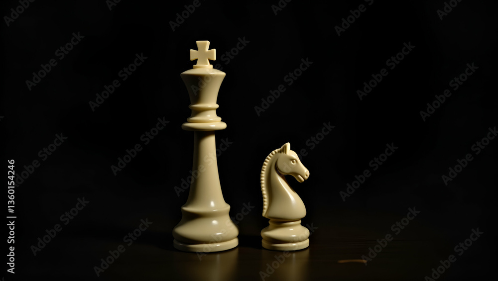 Poster strategic power play: king and knight chess pieces on dark background - emphasizing competitive lead
