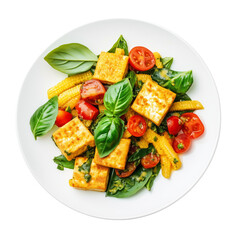 Fresh vegetable salad with tofu on a transparent background