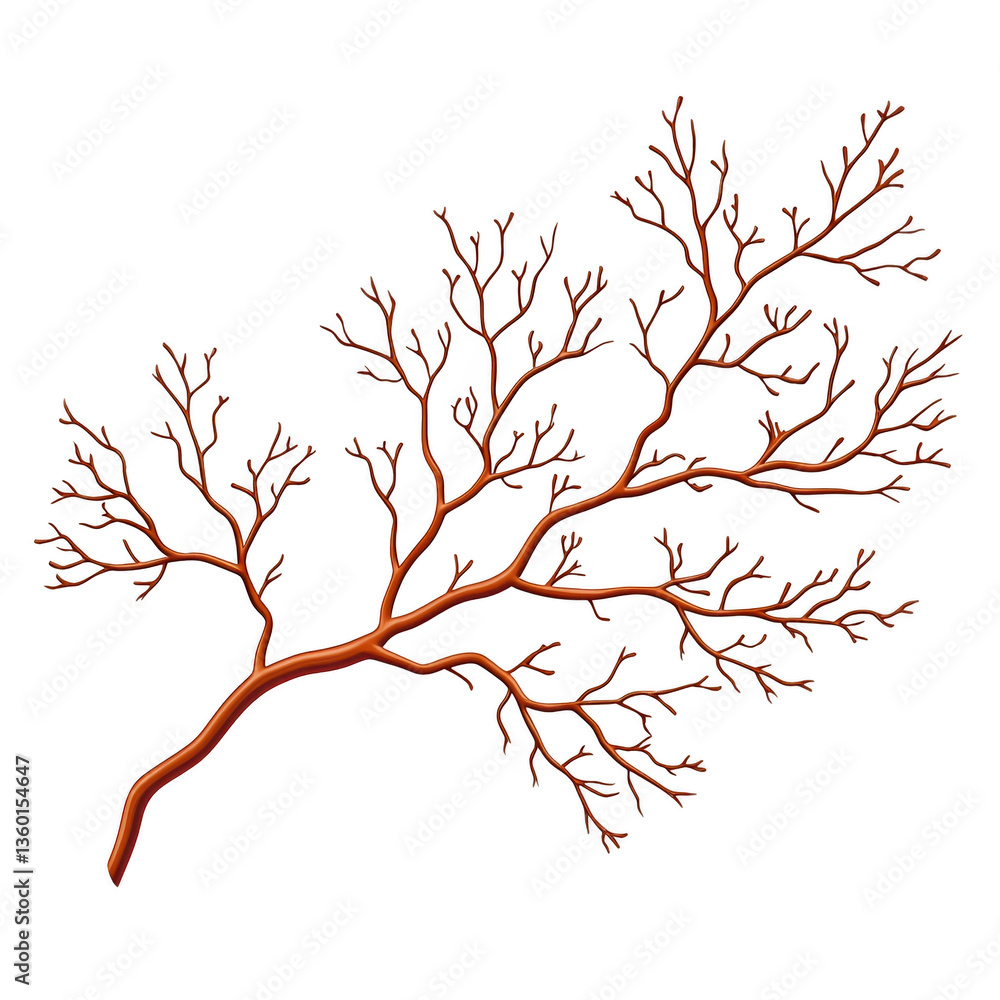 Poster a detailed illustration of branching tree like structure with intricate, leafless branches on transp