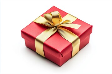 Obraz premium Red gift box with a golden ribbon on a white background for celebration