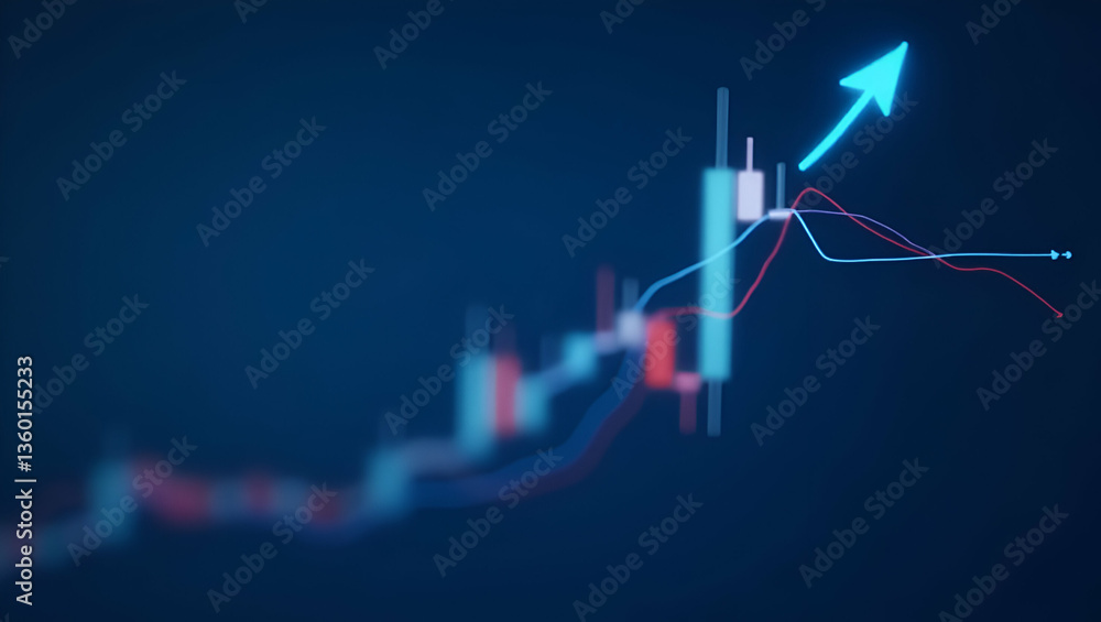 Poster flat stock market candle stick graph showing investment trading data bullish points trend blue backg
