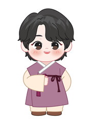 Chibi Man in Purple Hanbok – Traditional Korean Attire