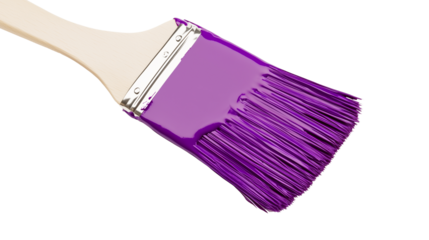 Flat Paintbrush with Wide Bristle Head, Dipped in Glossy Purple Paint, Fully Isolated on Transparent Background - Generated AI
