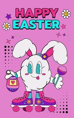 happy easter bunny with eggs