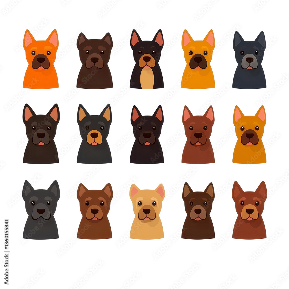 Aufkleber a various cartoon dog faces with different colors and expressions are arranged in grid pattern. each
