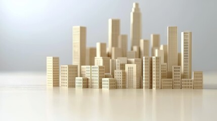 Fototapeta premium Wooden city model, urban planning, desk, light background, architecture design