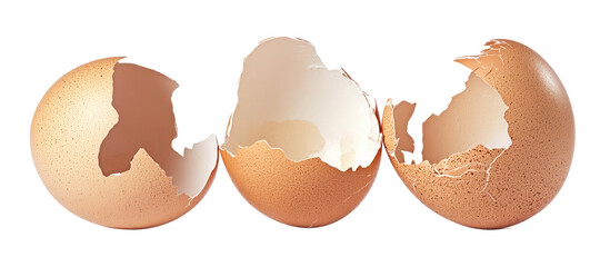 Broken Brown Eggshells with Whole Eggs on transparent background 