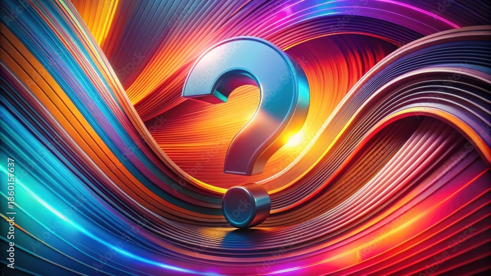 Poster Abstract Colorful Swirls with a Metallic Question Mark Symbol Representing Uncertainty and Inquiry