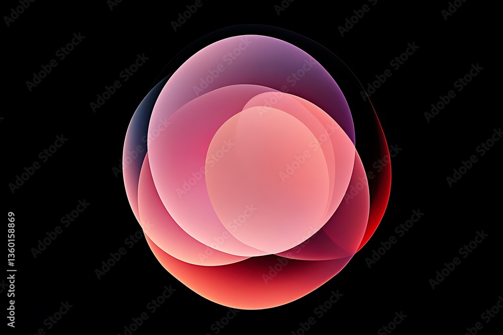 Aufkleber abstract pink and red overlapping circles on black background.