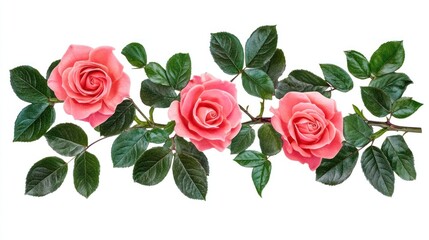 Naklejka premium Pink Rose Branch Isolated on White Background