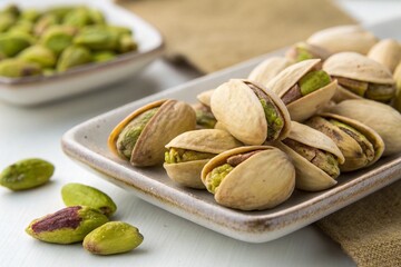 Close-up of pistachio nuts in shell 