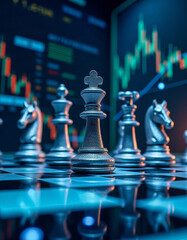 chessboard with the pieces engaged in strategic battle, money and economic fight for power worldwide